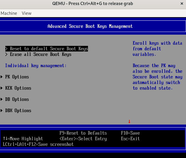 reset to default sboot keys