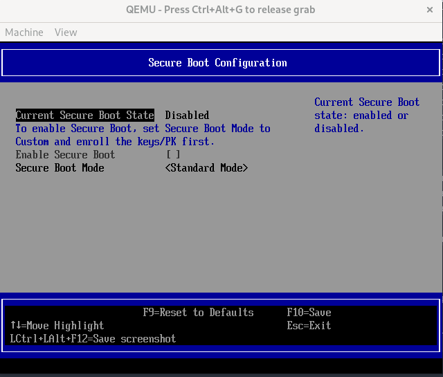 secure boot menu