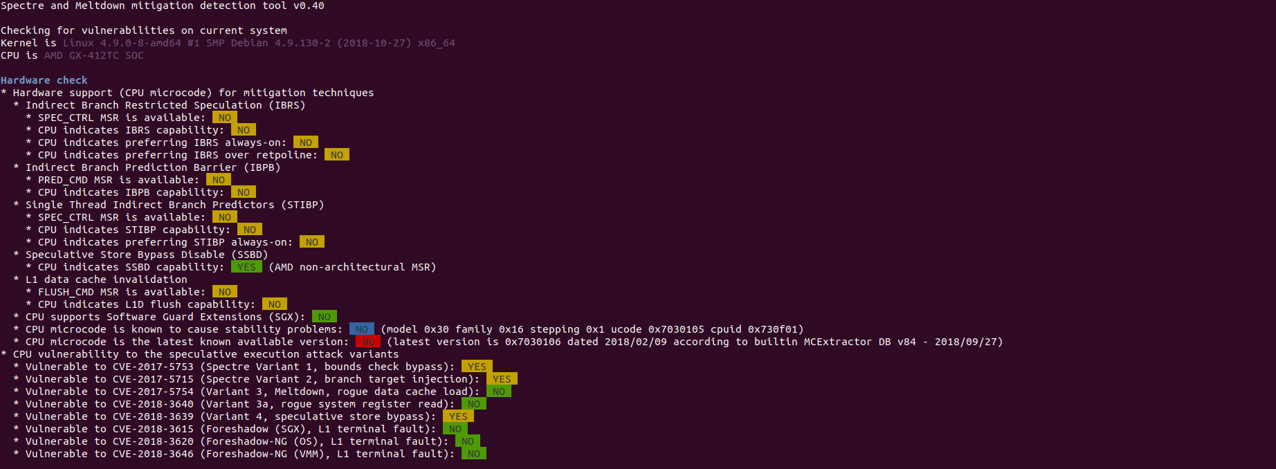 Hardware support (CPU microcode) for mitigation techniques