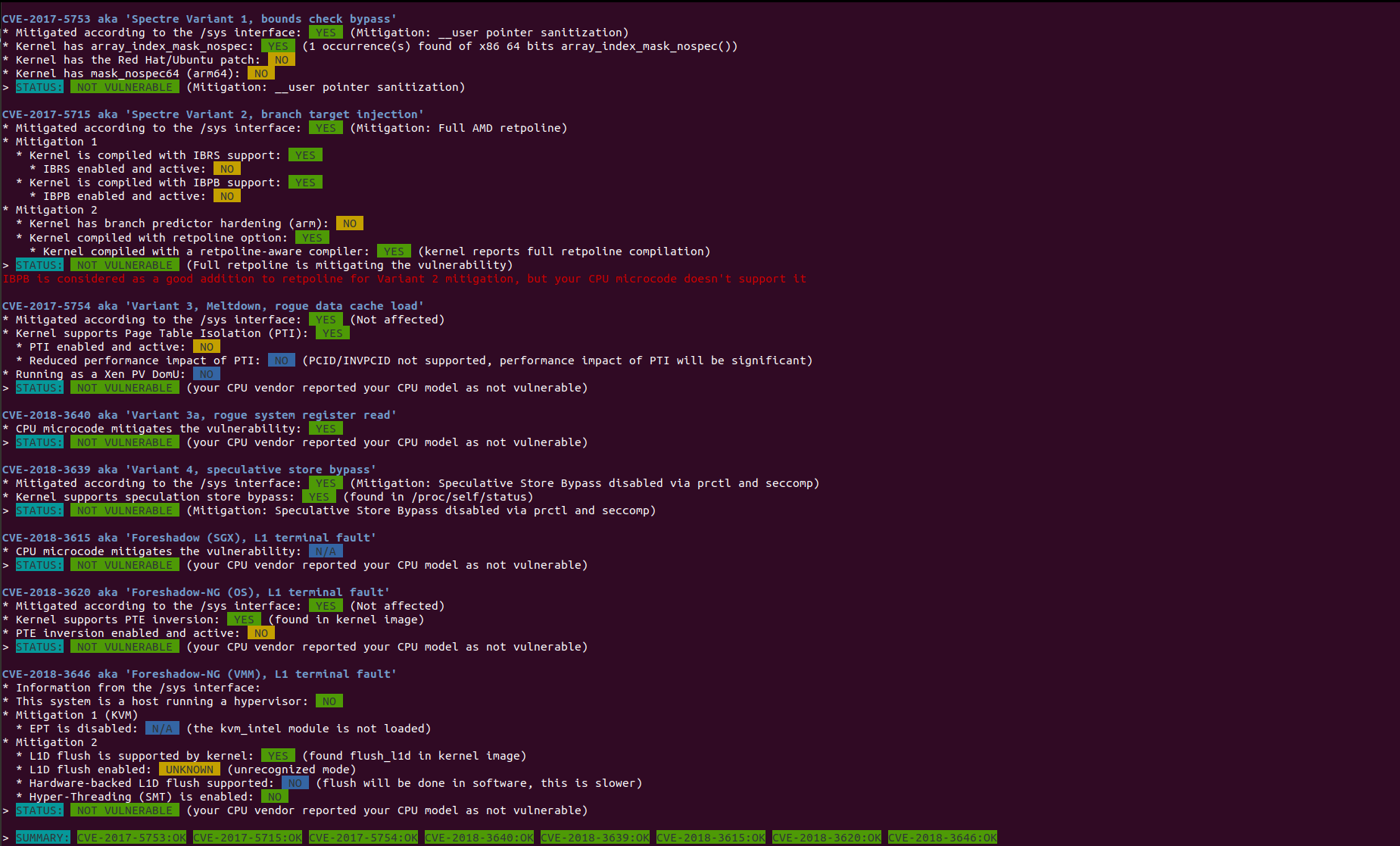 Spectre variants mitigation checks